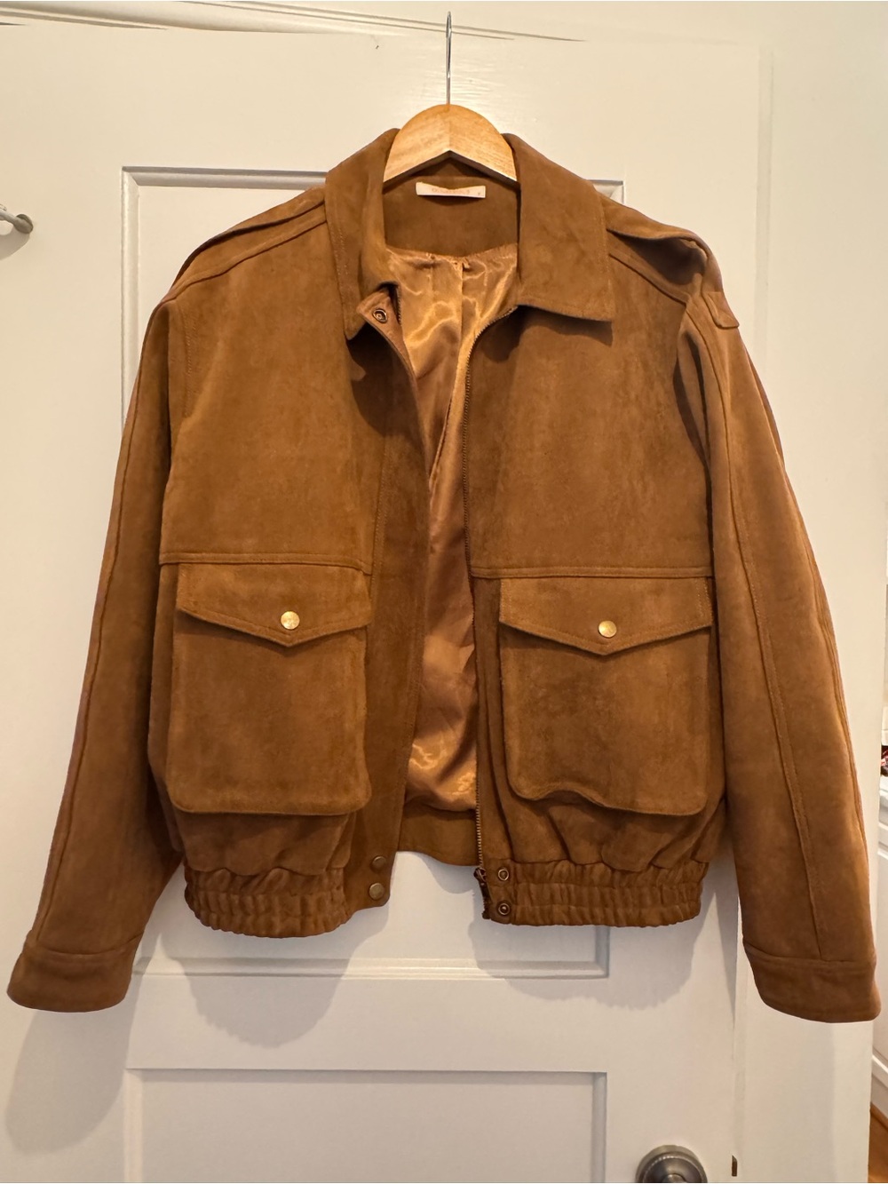 Women’s Oversized Faux Suede Bomber Jacket in Chestnut Brown